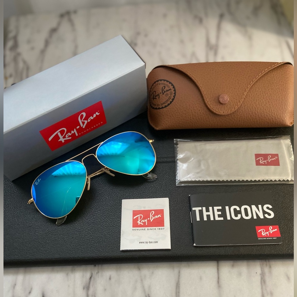 Ray-Ban 55mm Mirrored Aviator Sunglasses - Picture 2 of 3